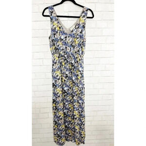 Lucky Brand Blue Floral Sleeveless Boho Long Maxi Dress Women's Size Medium